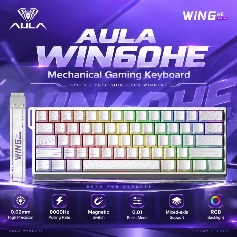 Gaming Keyboard Mini - AULA WIN60HE magnetisch toetsenbord, 60 procent